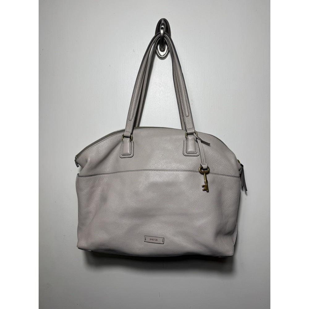 Fossil Julia Shopper Tote Gray Leather Large Shoulder Bag Slouchy Zip Purse